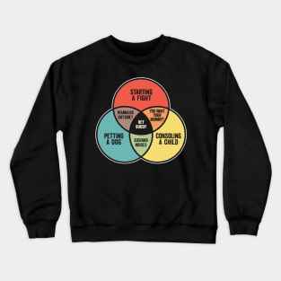 Funny Venn Diagram - Starting A Fight, Petting A Dog, and Consoling a Child Crewneck Sweatshirt